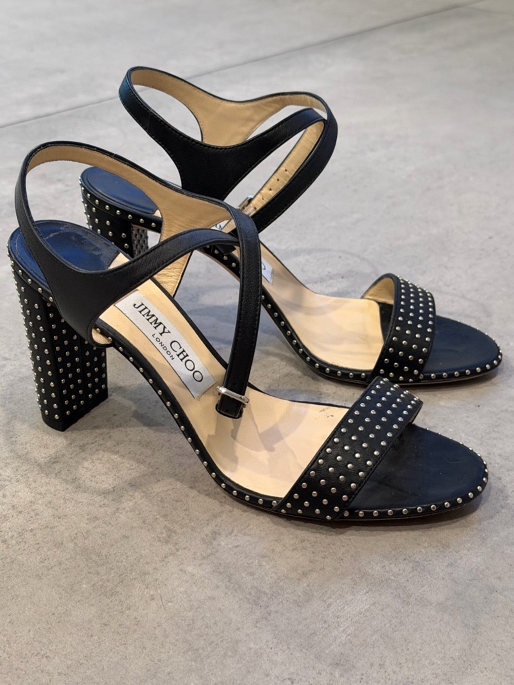 Jimmy Choo NIB Marine 85mm Micro-Studded Leather High Heels in Black Size 38.5